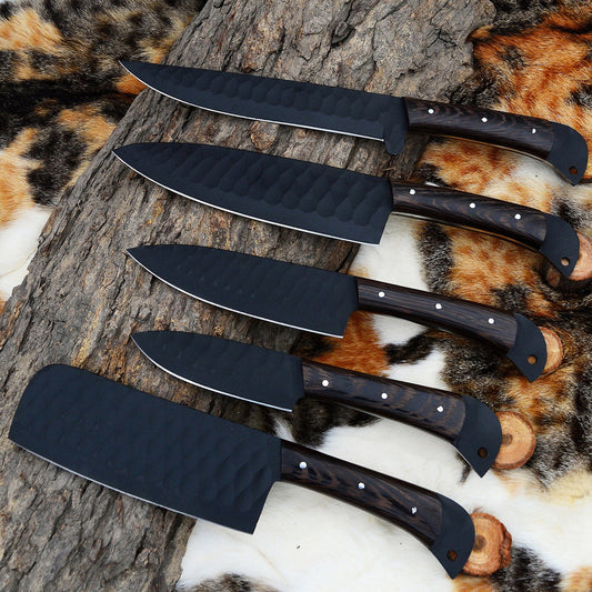 DBC51, Handmade Chef Knives Set / 5Pcs Chef Set / Black Coated Blades Chef Knives Set